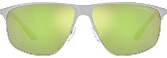 Emporio Armani Ea2094 Quadratische Sonnenbrille für Herren, Silber matt/hellgrün, verspiegelt, grün, 60 mm