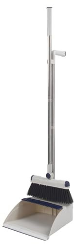 Beldray LA030216FEU7 Deep Clean Long Handle Dustpan and Brush Set - Multi Surface Floor Sweeper, Integrated Broom Comb and Swivel Head, Scratch-Free Soft Bristles, for All Hard Floors