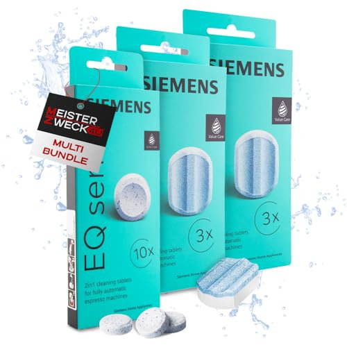MEISTERZWECK4U 10x Reinigungstabletten & 6x Entkalkungstabletten, kompatibel mit Siemens EQ Series Kaffeevollautomaten - Reinigung Kaffeeautomat - Entfernt Kaffeeöle aus der Brüheinheit, entfernt Kalk