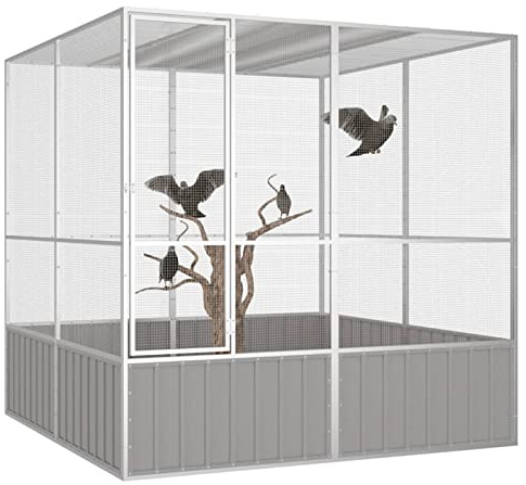 IKAYAA Pajareras Exterior en Jardin, Voladera Grande para Pájaros, Pajarera de Exterior, Voladera de Jardín - 213,5x217,5x211,5 cm Gris