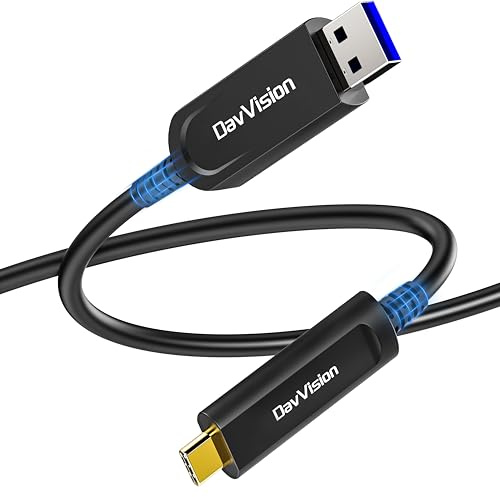 DavVision USB A till USB C-fiberoptisk kabel 33 fot, 10 Gbps USB 3.2 Gen2 förlängningskabel med tysk SiliconLine-chip, ultratunn och långdistans för Logitech 4K-kamera, VR/AR, videokonferens