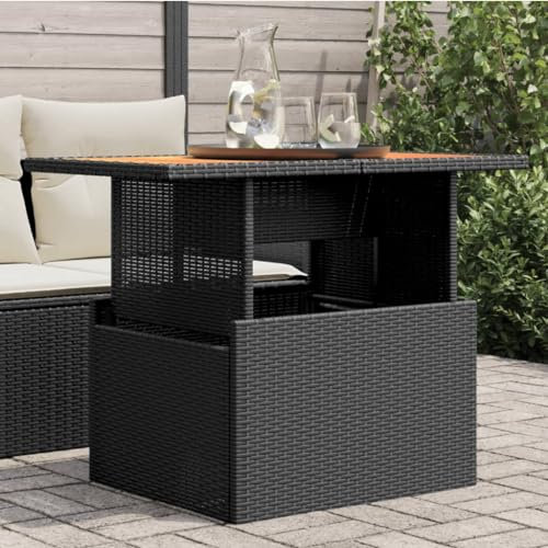 Xichuzi Gartentisch Schwarz 100x55x73 cm Poly Rattan und Akazienholz, Gartentisch, Terrassentisch, Esstisch Garten, Gartenesstische, Gartenmöbel, Außentisch - 365976