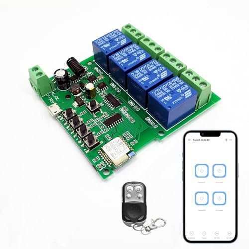 eWeLink 4 canaux WiFi Smart Switch Inching Module de relais à verrouillage automatique, pour le contrôle d'accès bricolage, ouvre-porte de garage avec télécommande 433RF