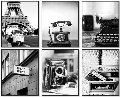 Dazzlewall 6Pcs Arte de Pared de La Ciudad En Blanco Y Negro, Fotografías de Paisajes Urbanos Modernos Para Dormitorio, Oficina, Decoración de La Sala de Estar, 20×25 Cm, Sin Marco