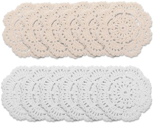 12Pcs 4 Inch Doilies Small Lace Crochet Doilies Flower Shape Round Placemats Cute Cloth Crochet Coasters for Cups Coasters