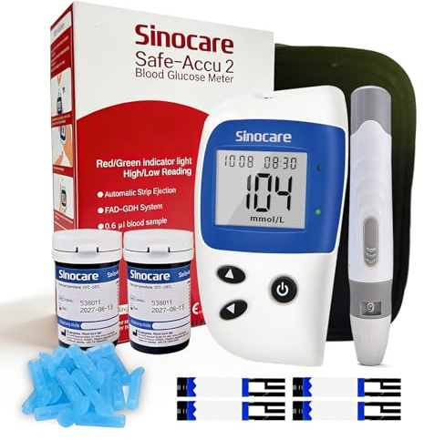 Sinocare Diabetes Testing Kit and Test Strip Set | No Coding Required, Includes 50 Lancets and 50 Test Strips Suitable for (Safe-Accu2) Model (Safe Accu2 Blood Sugar Test Kit-50)
