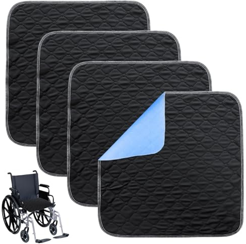 4 almohadillas lavables para sillas de incontinencia, lavables, 50 x 50 cm, impermeables, absorbentes, para silla de ruedas, coche, sofá (negro)