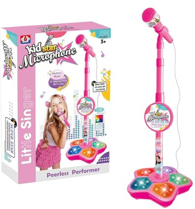 Kindermikrofon mit Ständer – All in-One-Mikrofonspielzeug für Geburtstagsfeiern zum Singen, Karaoke-Maschinenspielzeug mit Musik und Licht, höhenverstellbar