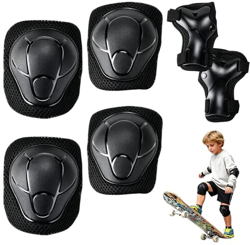 Kids Sports Protective Gear Set, 6 Pcs Kids Knee And Elbow Pads(Black) | Kid Knee Pads Wrist Guard Knee And Elbow Pads for Skateboard Roller Skating Biking Outdoor Multi-Sports