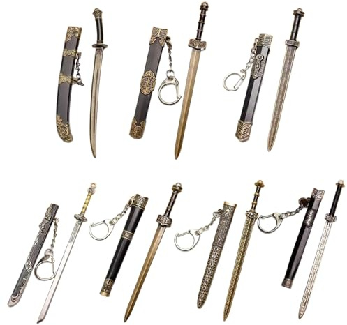 Xdyyjrasa Mini Llavero de Espada - 7 Piezas 4.7 Llavero Chino de Espada Antigua, Modelo de Hoja sin Cortar de aleación de Zinc para Hombres y Mujeres