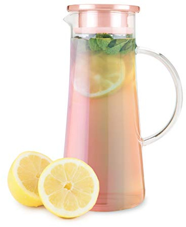 Pinky Up Charlie Iridescent Iced Tea Glass Carafe with Lid and Filter, Pitcher for Cold Coffee, Lemonade, Fruit Juices, Sparkling Water, Soda, 1.5L