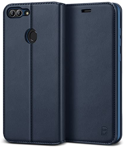 BEZ Coque pour Huawei P Smart, Etui Housse pour Huawei P Smart 2017 en Cuir Premium Flip Case Portefeuille, à Rabat avec Porte-Cartes de Crédit, Fermeture Magnétique, Bleu Marine
