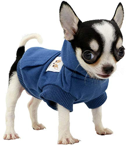 LOPHIPETS Hunde-Kapuzenpullover aus Baumwolle für kleine Hunde, Chihuahua, Welpenkleidung, kaltes Wetter, Marineblau/Größe XXS