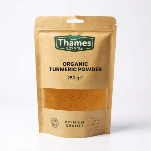 Organic Turmeric Powder - 100% Pure & Natural, No Additives, No Preservatives, Raw, Vegan, GMO-Free, Certified Organic - Versatile Spice for Cooking, Baking - Thames Organic 250g