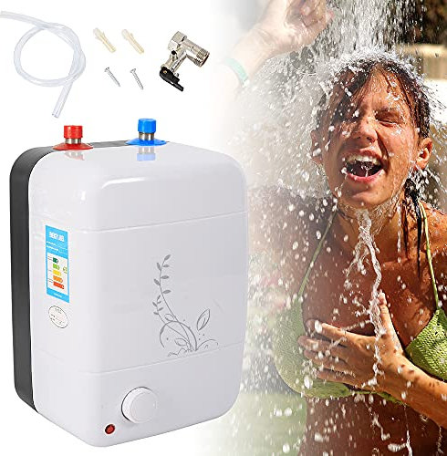 Genomströmningsvärmare kök, 220 V/1 500 W minivarmvattenberedare elektronisk varmvattenberedare 8 l, konstant temperatur genomströmningsvärmare för kök dusch liten förvaring under bord vit