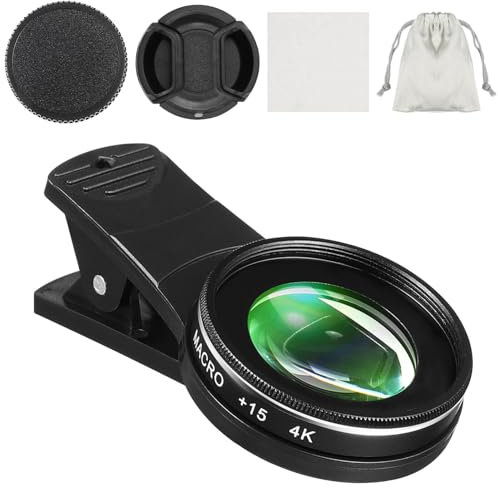 Smartphon 4K 15X Macro Lens: Phone Camera Lens Cell Phone Macro Lens 37mm Clip On Lens Universal Compatible with i/Most Smarts Camera Lenses Black