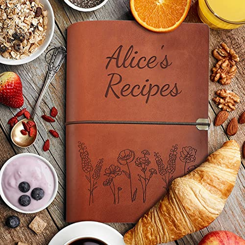 Libro di ricette in pelle fatto a mano, taccuino personalizzato con incisione del nome, libri di cucina personalizzati per la famiglia, anniversario|compleanno|Ringraziamento|Natale|Festa della mamma