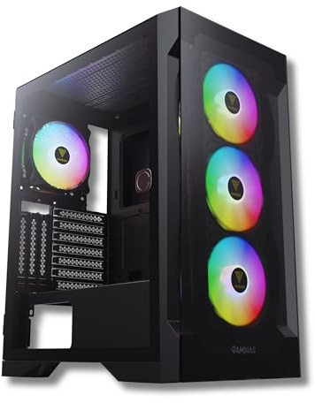 GAMDIAS ATX Mid Tower Gaming Case with 3 x 120mm ARGB Computer Fans and Side Tempered Glass Panel Desktop PC Chassis with Swing Door