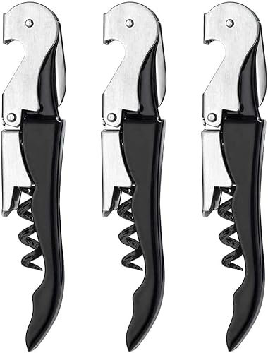 Korkenzieher Flaschenöffner Set von 4, Kohlenstoffstahl 3 in 1 Bier- und Weinflaschenöffner, Kellner Korkenzieher und Folienschneider für Sommeliers, Kellner und Barkeepers, schwarz