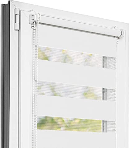 Estika Doppelrollo Klemmfix ohne Bohren - 75 cm x 120 cm - Weiß - 27 Stofffarben, Tag und Nacht Duo Rollo, Rollos für Fenster ohne Bohren, Fenster Sichtschutz (75 cm Stoffbreite)