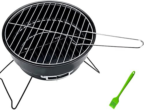 Barbecue Holzkohlegrill, zusammenklappbar, tragbar, Mini-Grill, Holzkohle, kleiner Outdoor-/Indoor-Grill, Holzkohlegrill, Outdoor-Edelstahl-Netzgrill, runder Ofen