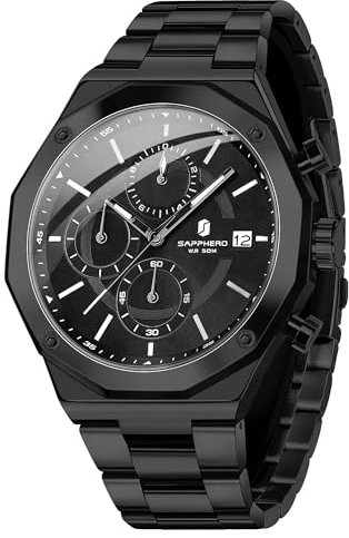SAPPHERO Uhren Herren Chronograph Quarz Armbanduhr Herren 50M Wasserdichtigkeit Herrenuhr Silber Edelstahl Mit Datum Elegantes Geschenk für Männer
