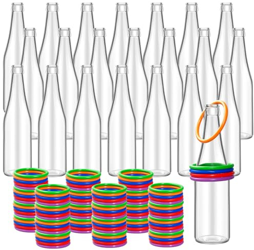 SENONAPO 141 Pcs Ring Toss Game 120 Plastic Sport Ring Toss Game with 21 Glass Bottles Outdoor Carnival Games Mixed Color Ring Adults Fun Target Toys for Family Outside Party Favors Supplies