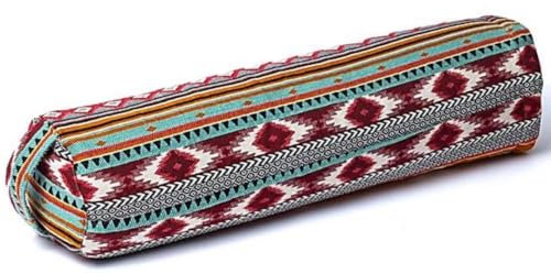 PURE SHANTI Yogabolster aus Webstoff | Bolster aus 100% Baumwolle | Natürliche Buchweizenspreu-Füllung | Rundes Yogakissen | OCS-zertifiziert | Mit Reißverschluss zum Nachfüllen (Azteke)