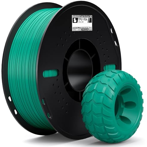 ELEGOO TPU 95A Filamento per Stampanti 3D 1,75 mm Verde 1KG, TPU Filamento Flessibile Morbido per Stampa 3D, Bobina da 1kg Compatibile con la Maggior Parte delle Stampanti 3D FDM