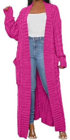 A ADILACA Cardigan Sweaters for Women, Long Cardigan Sweaters for Women Plus Size Floor Length Knitted, Stylish Cable Knit Dual Pocket Cardigans Plus Size, Oversized Chunky Sweater (Rosepink, 2XL)