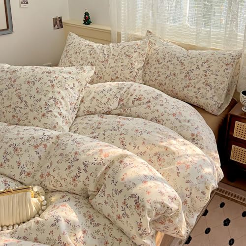 Covebett Bettwäsche 155x220 Blumen Braun Beige Blümchen Botanisch Muster Wendebettwäsche Set Aesthetic Blüten Blumenwiese Pflanzenmuster Mikrofaser Bettbezug Reißverschluss und Kissenbezug 80x80cm