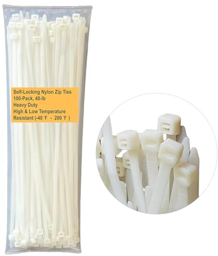 Heavy-Duty Self-Locking Nylon Zip Ties 100-Pack (10.24), 48lb Tensile Strength, Extreme Temp (-40℉ to 200℉), UV & Weather Resistant Indoor Outdoor Cable Ties for Fence & Wire Ducts
