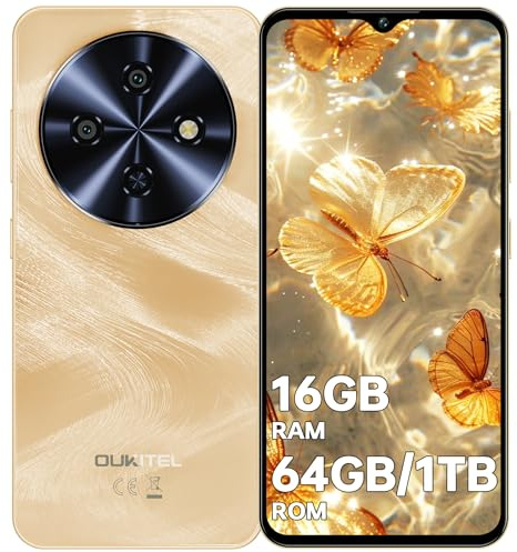 OUKITEL C5 Smartphone 2025-16GB+64GB/1TB Telefono Cellulare, 6.52 HD Cellulare, 5000mAh Telefoni, 13MP+5MP Cellulari e Smartphone Android 14, 4G Dual SIM/Face ID/GPS/OTG, Oro