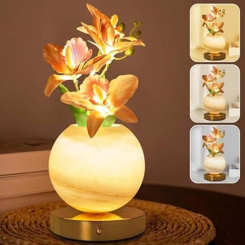 BVI BOOMERVIVI Lampada da tavolo a forma di tulipano, ricaricabile, senza fili, dimmerabile, con tulipano artificiale, lampada da scrivania a LED, da comodino, regalo romantico per ragazze, donne