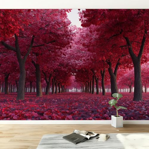 200 x 140 cm Carta Da Parati Fotografica Rosso, Alberi Foglie Rosse Naturali Autunnali Carta da parati fotografica in tessuto non tessuto per soggiorno, camera da letto, carta da, Decorazione Da Muro