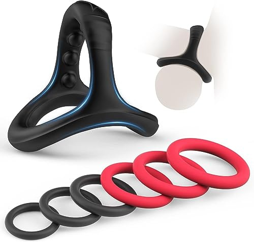Silicone Cock Ring,Triangle Penis Ring Sex Toys for Men,7 Different Sizes Cock Rings for Erection Enhancing,Adult Sex Toys for Male Pleasure Ring for Couples(Red)