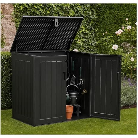 775L Waterproof Garden Storage Box with Lid, Small Wheelie Bin Storage, Outdoor Shed for Bike and Tools, Black