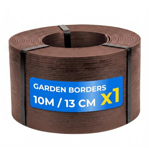 Borde Flexible Aspecto Madera DOJA Barcelona - 13cm x 10m - Marrón - Bordura Jardin Exterior, Flexibilidad y Resistencia UV, Bordadura Fácil de Cortar, Delimitar Cesped, Borde Jardin Exterior