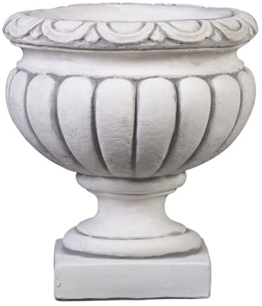 gartendekoparadies.de Klassische Pflanzvase, Pflanzgefäß für Garten & Terrasse, Ø 30 cm, H 32 cm, Grau, 5 L, 14 kg, Weißbeton/Steinguss, frostsicher bis -30 °C