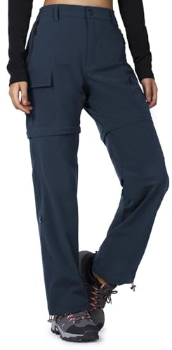 Cycorld Pantaloni Cargo Escursionismo Donna Zip off Impermeabile Pantaloni Passeggiata Leggero Quick Dry Convertibile Stretch Outdoor Casual con 5 Tasche(Blu Marino, L)