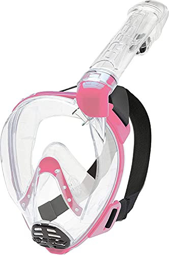 Cressi Baron Full Face Mask, Vollgesichtsmaske zum Anti-Fog-Schnorcheln, Komfortgesicht, Auslassventil und trockenes Mundstück, erhältlich für Erwachsene und Kinder, Transparent/Rosa, S/M