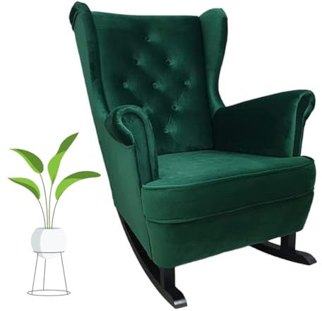 MartHome Schaukelstuhl Wohnzimmer - Relaxsessel, Schwingsessel - Stillstuhl, Schaukelstuhl - Komfortable Sessel für Schwangere Frauen, Velour Schaukelsessel, Relaxstuhl (Grün)