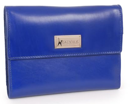 Catwalk Collection Handbags - Rotolo Portagioie in Pelle e Camoscio - Custodia Gioielli da Viaggio - Media/Grande - Confezione Regalo - Chanelle - Blu