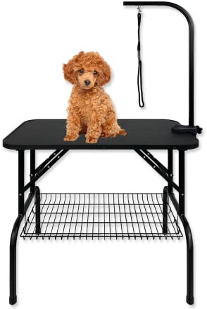 Froadp Hundefrisiertisch, Trimmtisch für Hunde und Katzen Haustiere, Hundefriseur Tisch, Haustierpflegetisch, Badetisch, Faltbar Schertisch mit Ausleger und Schultergurt, bis 60KG Belastbar (Klein)