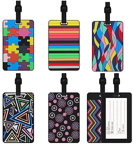 6 Pcs Luggage Tags, Baggage Tags Colorful Silicone Suitcase Tag with Name Label, Address Waterproof Labels, Quick Identification, Travel Accessories