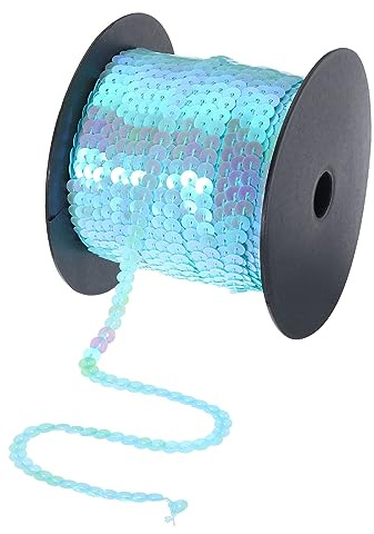 QUARKZMAN 100 Yardas Plana Lentejuelas Tira 6mm Lentejuelas Tela Paillette Lentejuelas Adorno para Manualidades Bricolaje Lentejuelas Flecos Costura Cielo Azul