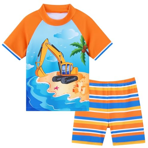 Boys Swimsuit Set 2 Piece Kids Rash Guard Swimwear with Trunks UPF 50+ UV Protection Short Sleeve Toddler Beach Swim Outfit