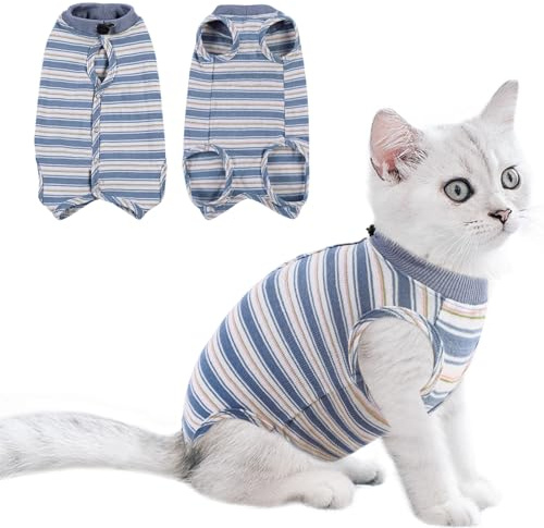 Body Gatto Post Operatorio, Abbigliamento Postoperatorio per Gatti per Ferite Addominali, Tuta di Recupero, Abbigliamento Dopo l'intervento Chirurgico, Alternativa al E-Collar per Gatti, Blu, XS