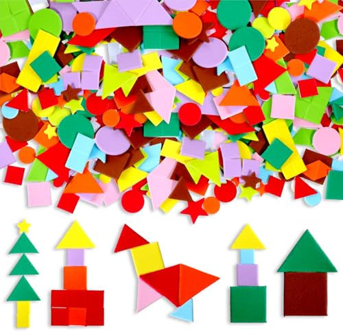 COMNICO Pegatinas de espuma, 500 unidades, mini calcomanías geométricas de espuma, 10 colores, autoadhesivas, materiales de manualidades, suministros de decoración de fiesta para niños, adultos, hogar