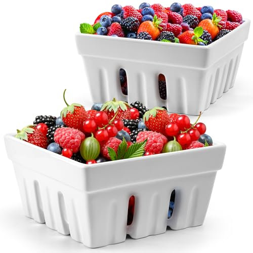 MIAMIO - Juego de 2 fruteros de cerámica para bayas/Bonito frutero de cocina tipo cuenco con agujeros para escurrir/Recipiente para guardar fresas